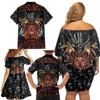 Aloha Halloween Family Matching Off Shoulder Short Dress and Hawaiian Shirt Horror Tiki Heavy Metal Style - Wonder Print Shop