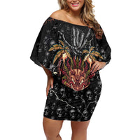 Aloha Halloween Family Matching Off Shoulder Short Dress and Hawaiian Shirt Horror Tiki Heavy Metal Style - Wonder Print Shop