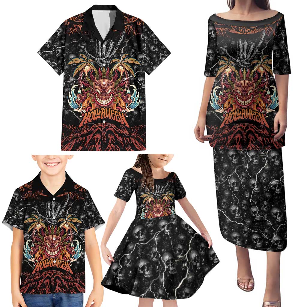 Aloha Halloween Family Matching Puletasi and Hawaiian Shirt Horror Tiki Heavy Metal Style - Wonder Print Shop