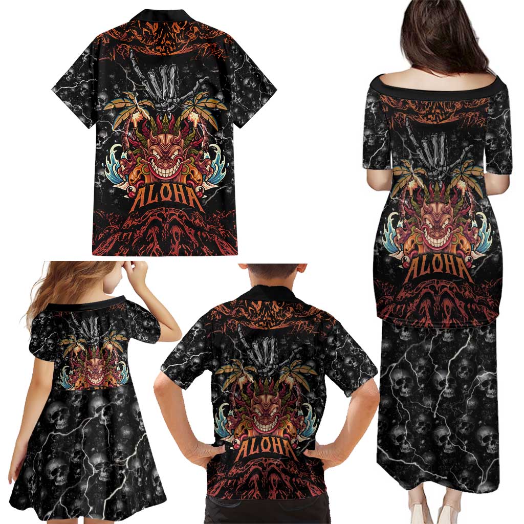 Aloha Halloween Family Matching Puletasi and Hawaiian Shirt Horror Tiki Heavy Metal Style - Wonder Print Shop