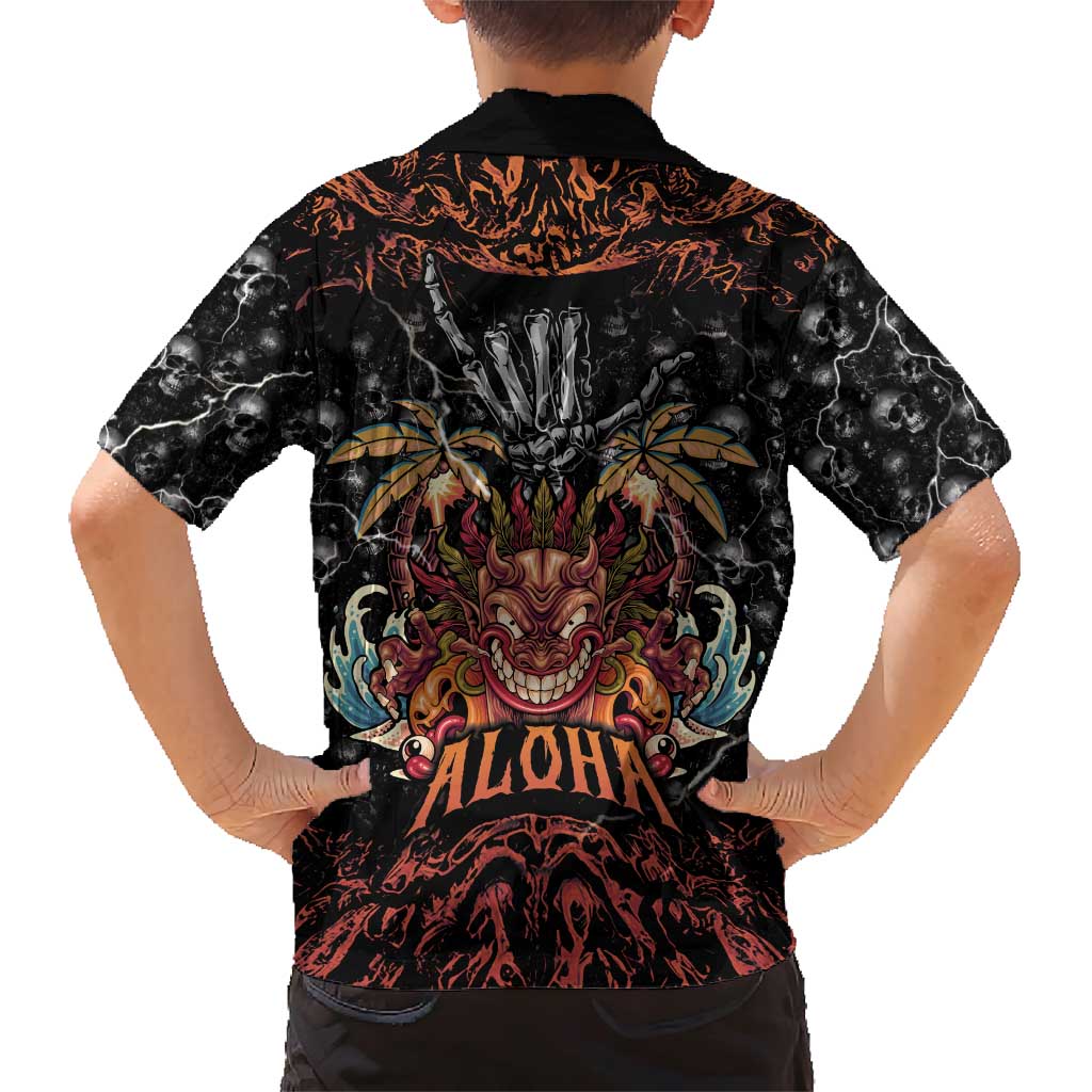 Aloha Halloween Family Matching Short Sleeve Bodycon Dress and Hawaiian Shirt Horror Tiki Heavy Metal Style - Wonder Print Shop