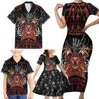 Aloha Halloween Family Matching Short Sleeve Bodycon Dress and Hawaiian Shirt Horror Tiki Heavy Metal Style - Wonder Print Shop