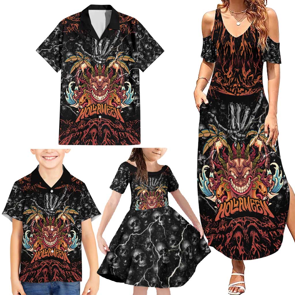 Aloha Halloween Family Matching Summer Maxi Dress and Hawaiian Shirt Horror Tiki Heavy Metal Style - Wonder Print Shop