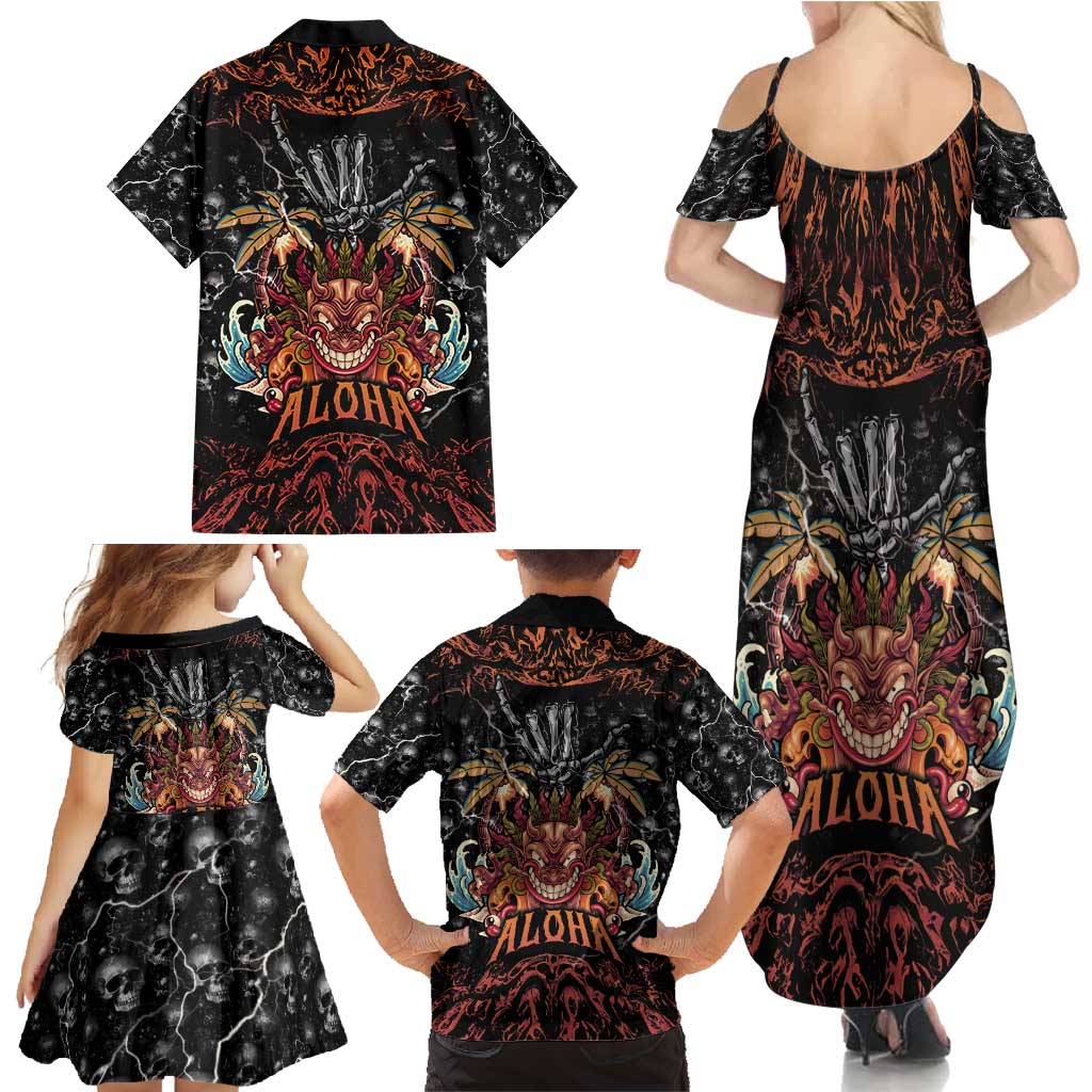 Aloha Halloween Family Matching Summer Maxi Dress and Hawaiian Shirt Horror Tiki Heavy Metal Style - Wonder Print Shop