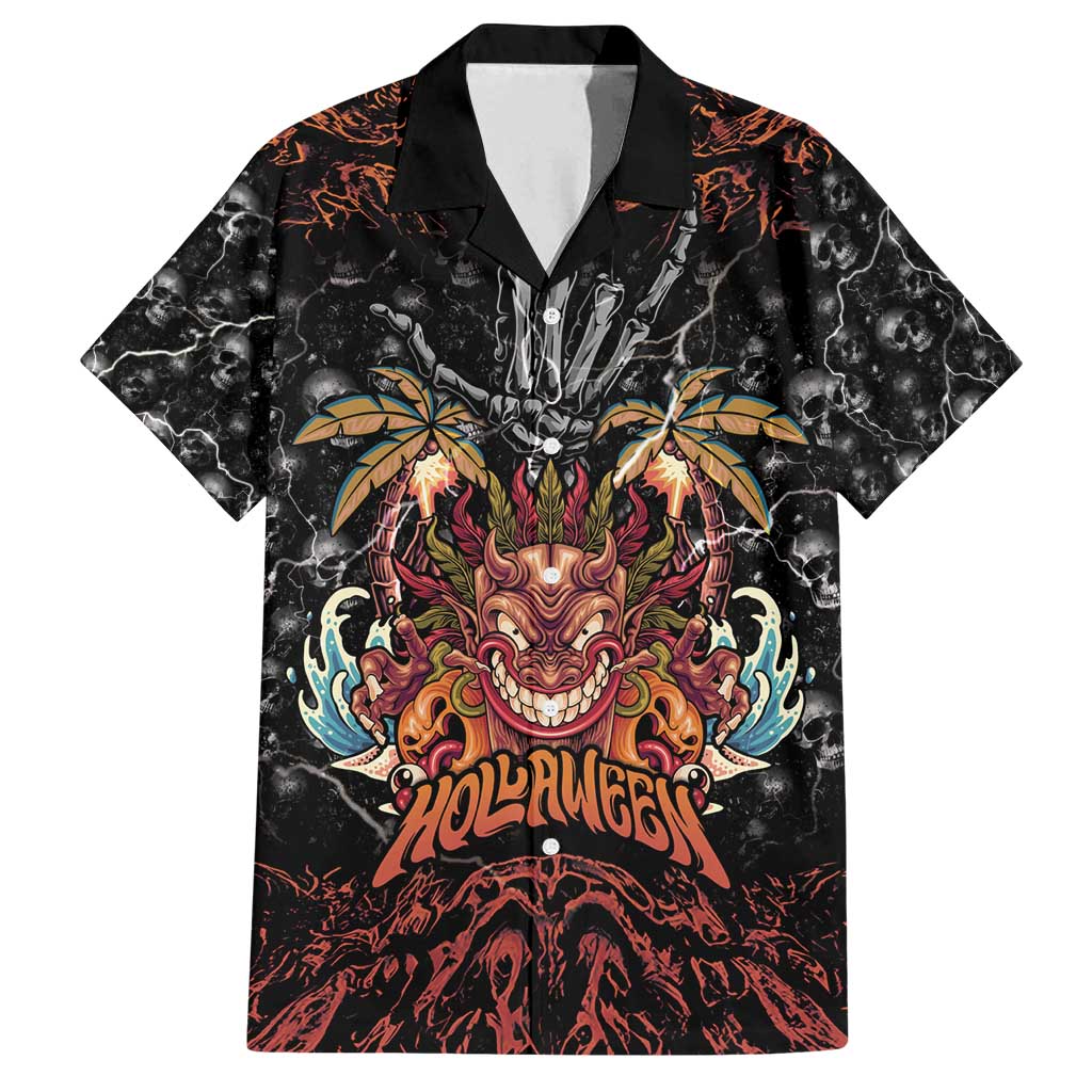 Aloha Halloween Family Matching Summer Maxi Dress and Hawaiian Shirt Horror Tiki Heavy Metal Style - Wonder Print Shop