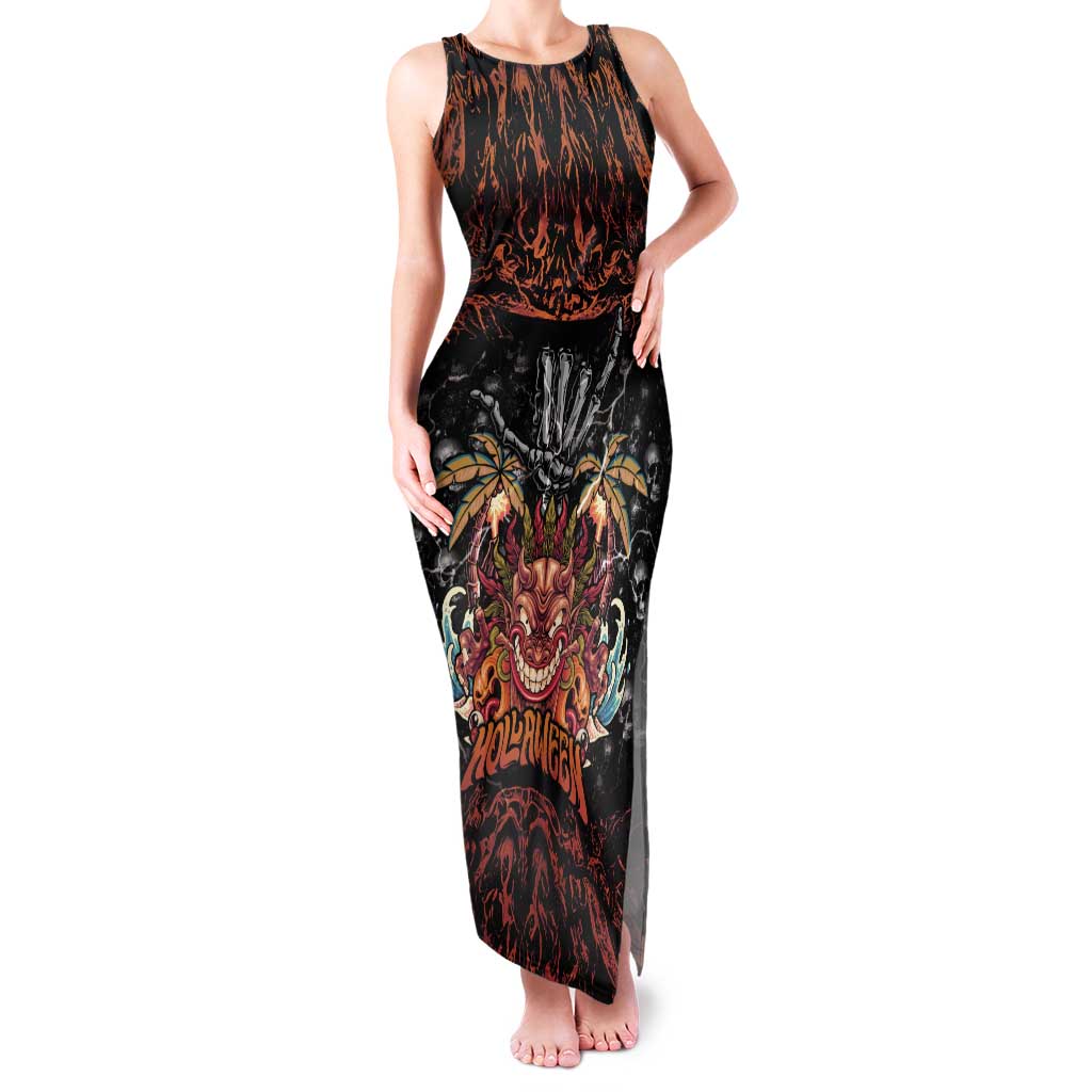 Aloha Halloween Family Matching Tank Maxi Dress and Hawaiian Shirt Horror Tiki Heavy Metal Style - Wonder Print Shop