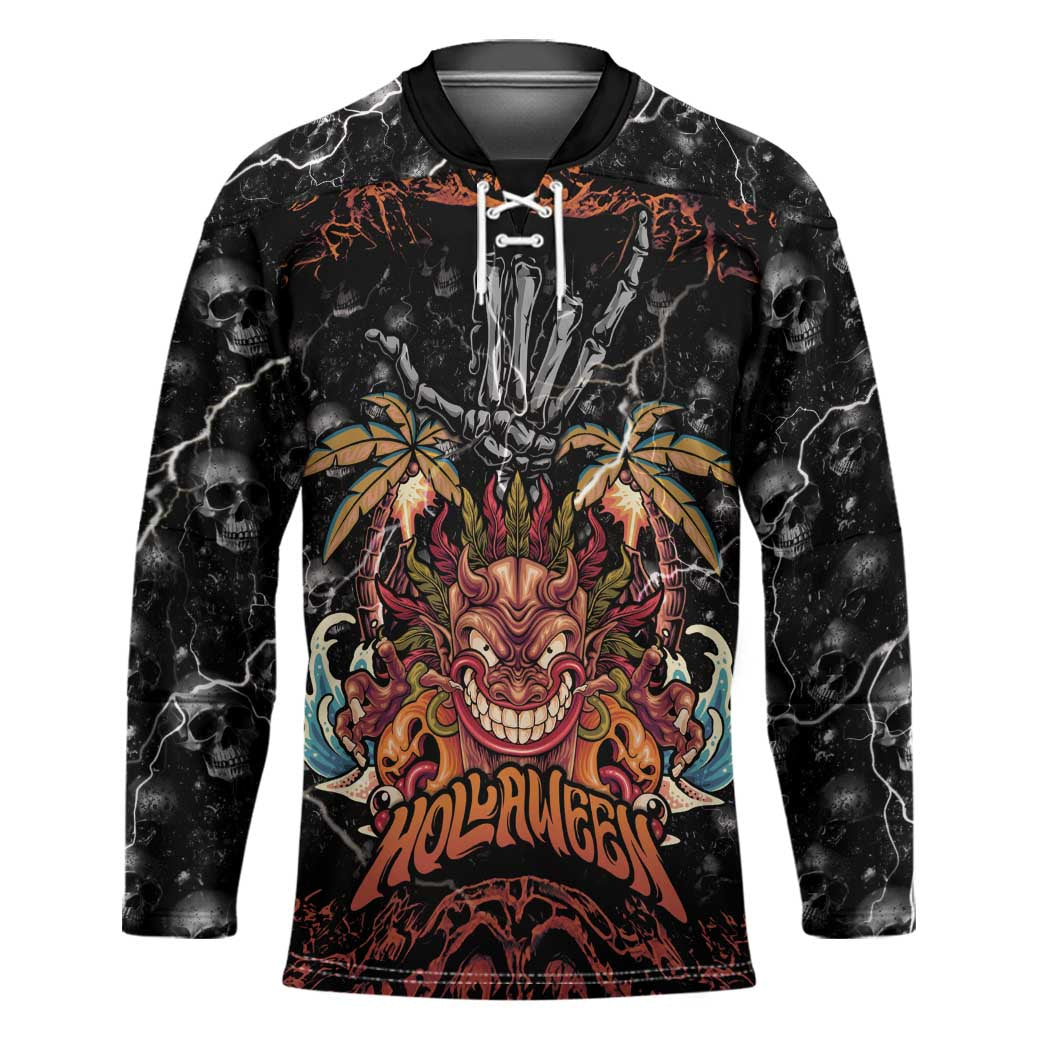 Aloha Halloween Hockey Jersey Horror Tiki Heavy Metal Style - Wonder Print Shop