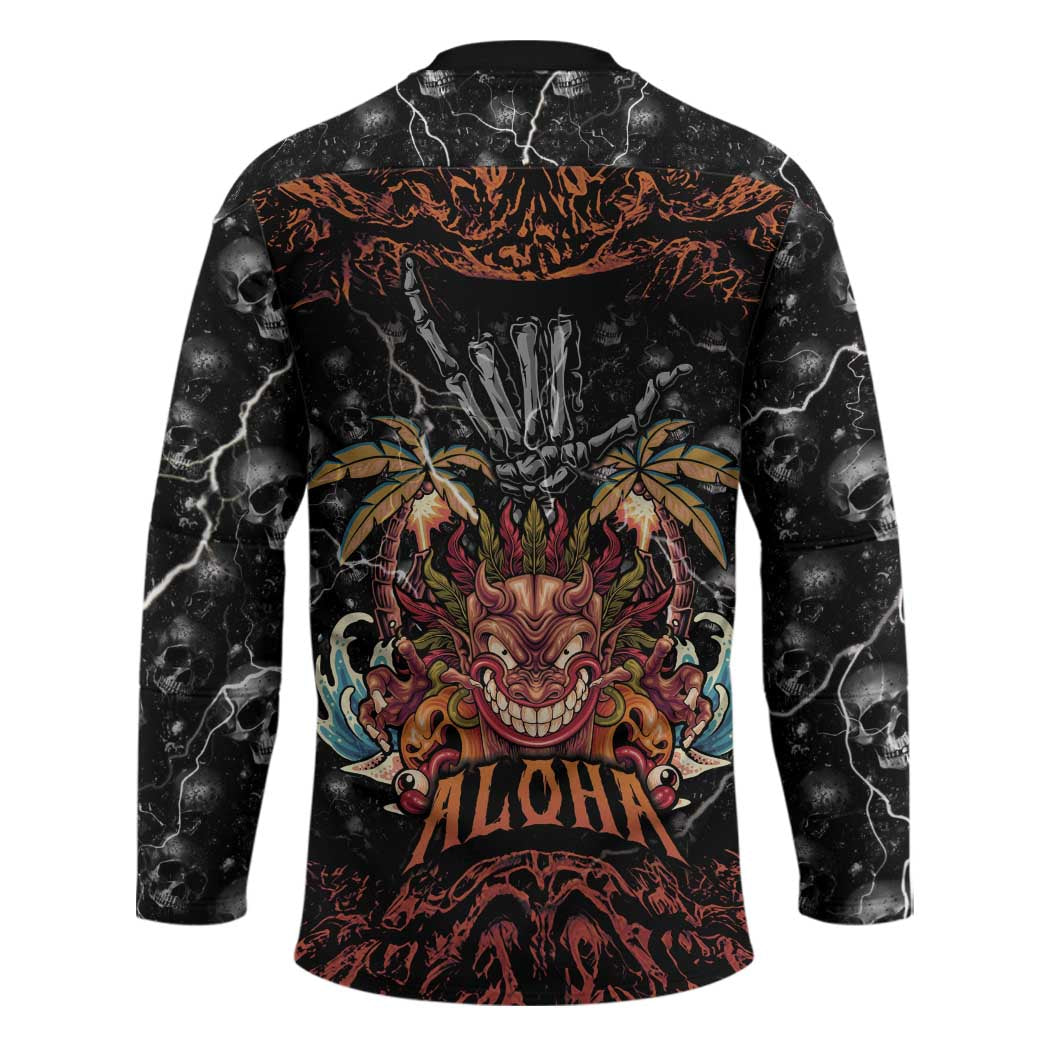 Aloha Halloween Hockey Jersey Horror Tiki Heavy Metal Style - Wonder Print Shop