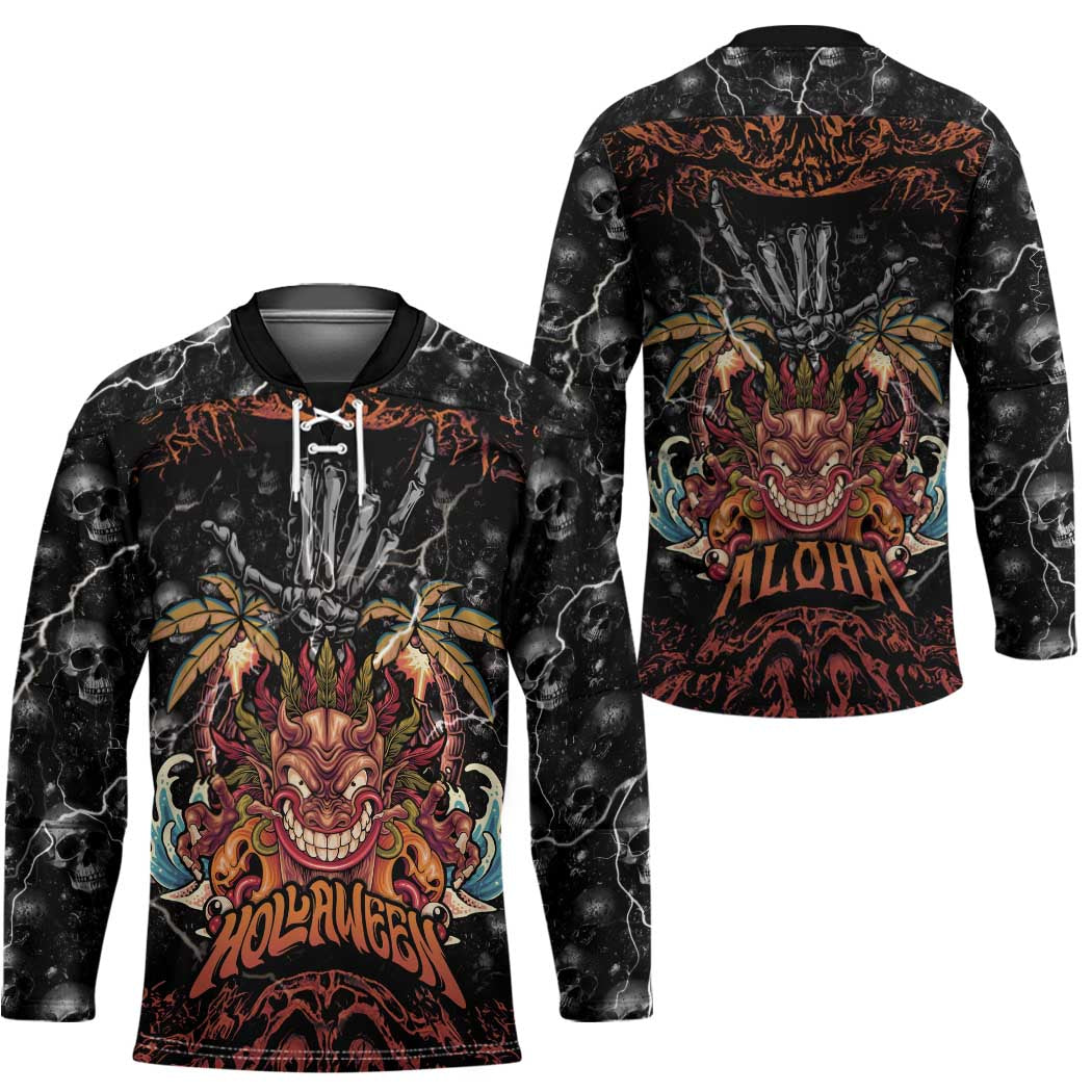 Aloha Halloween Hockey Jersey Horror Tiki Heavy Metal Style - Wonder Print Shop