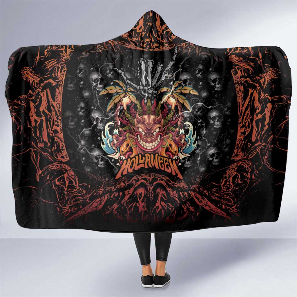 Aloha Halloween Hooded Blanket Horror Tiki Heavy Metal Style - Wonder Print Shop