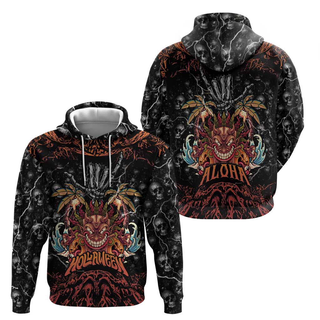 Aloha Halloween Hoodie Horror Tiki Heavy Metal Style - Wonder Print Shop