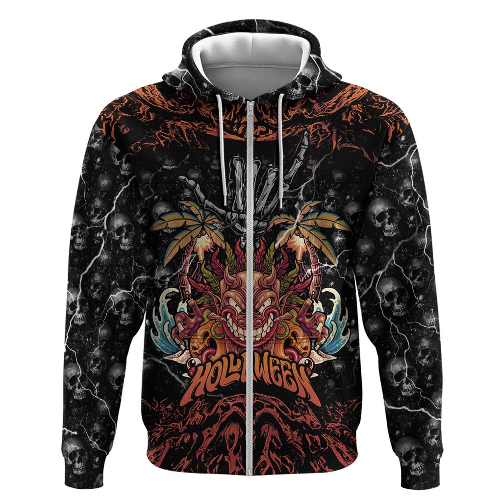 Aloha Halloween Hoodie Horror Tiki Heavy Metal Style - Wonder Print Shop