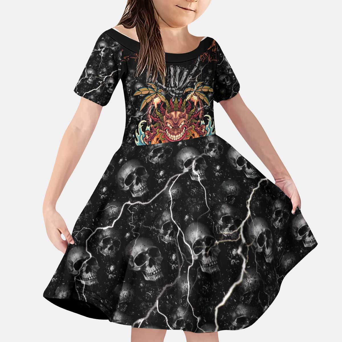Aloha Halloween Kid Short Sleeve Dress Horror Tiki Heavy Metal Style - Wonder Print Shop