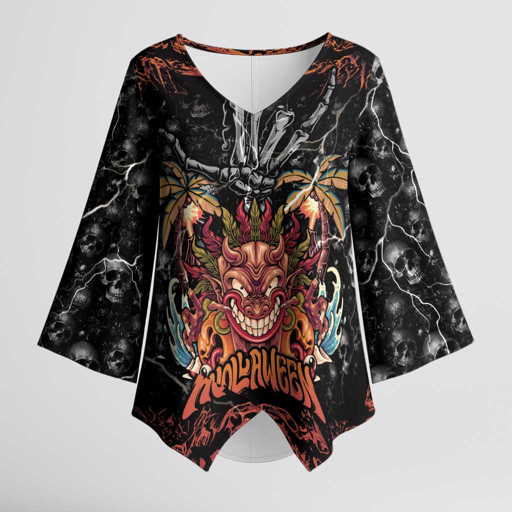 Aloha Halloween Kimono Sleeve Blouse Horror Tiki Heavy Metal Style - Wonder Print Shop
