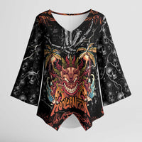 Aloha Halloween Kimono Sleeve Blouse Horror Tiki Heavy Metal Style - Wonder Print Shop