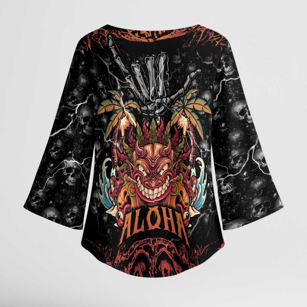 Aloha Halloween Kimono Sleeve Blouse Horror Tiki Heavy Metal Style - Wonder Print Shop