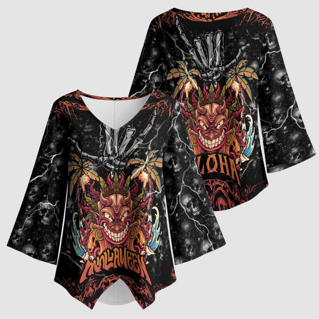 Aloha Halloween Kimono Sleeve Blouse Horror Tiki Heavy Metal Style - Wonder Print Shop