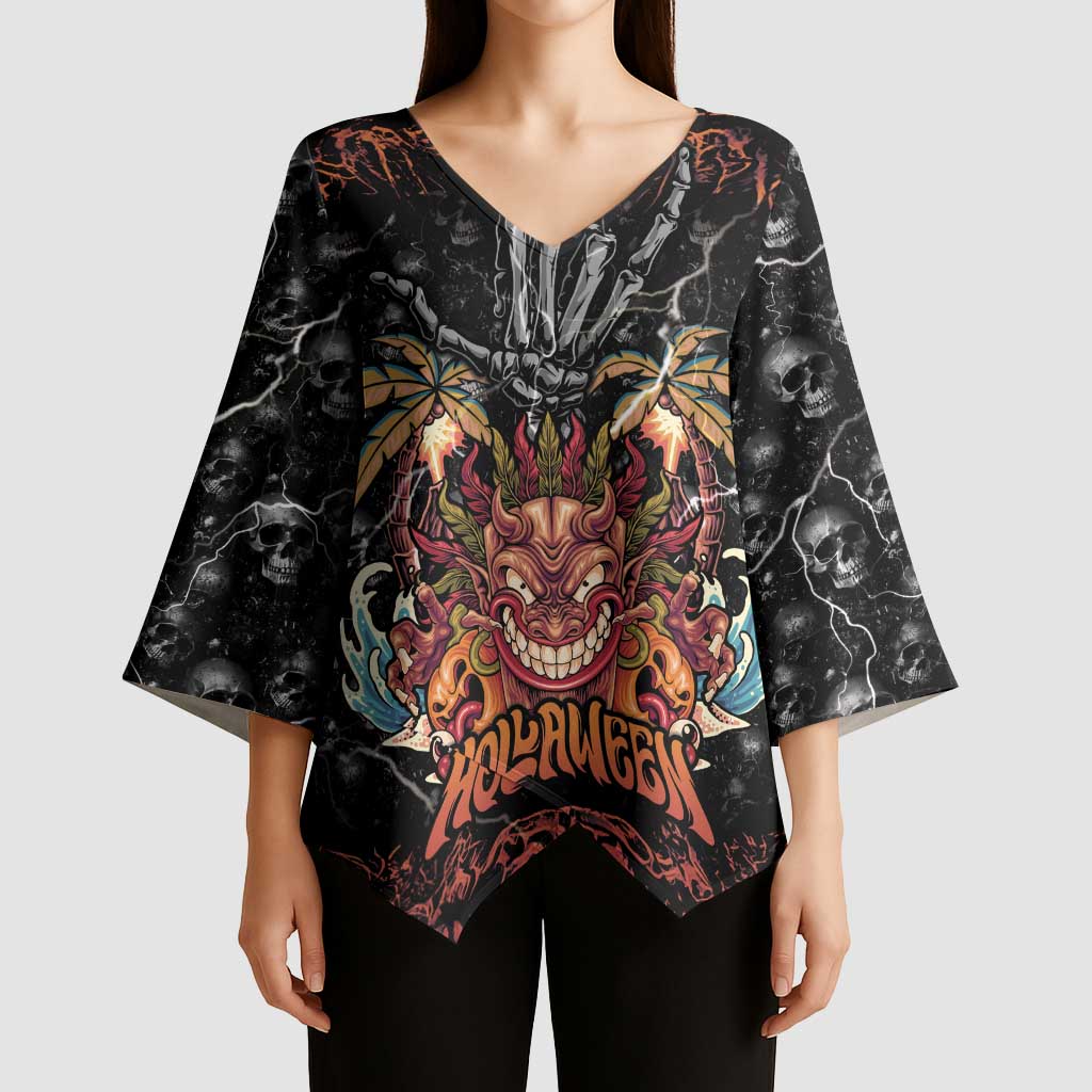 Aloha Halloween Kimono Sleeve Blouse Horror Tiki Heavy Metal Style - Wonder Print Shop