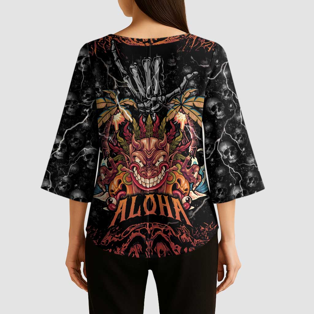 Aloha Halloween Kimono Sleeve Blouse Horror Tiki Heavy Metal Style - Wonder Print Shop