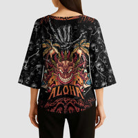 Aloha Halloween Kimono Sleeve Blouse Horror Tiki Heavy Metal Style - Wonder Print Shop