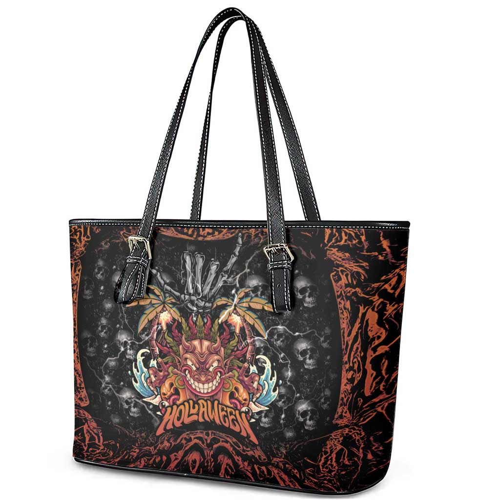 Aloha Halloween Leather Tote Bag Horror Tiki Heavy Metal Style - Wonder Print Shop