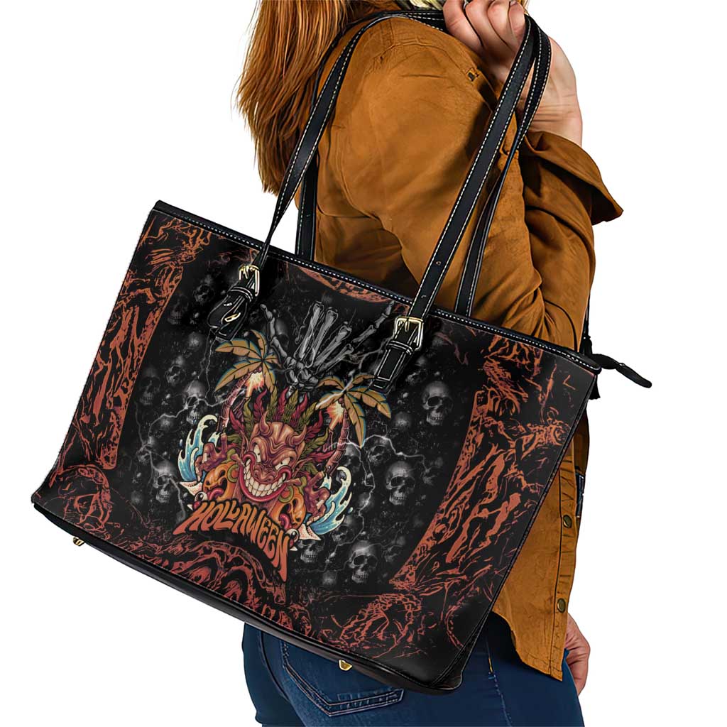 Aloha Halloween Leather Tote Bag Horror Tiki Heavy Metal Style - Wonder Print Shop