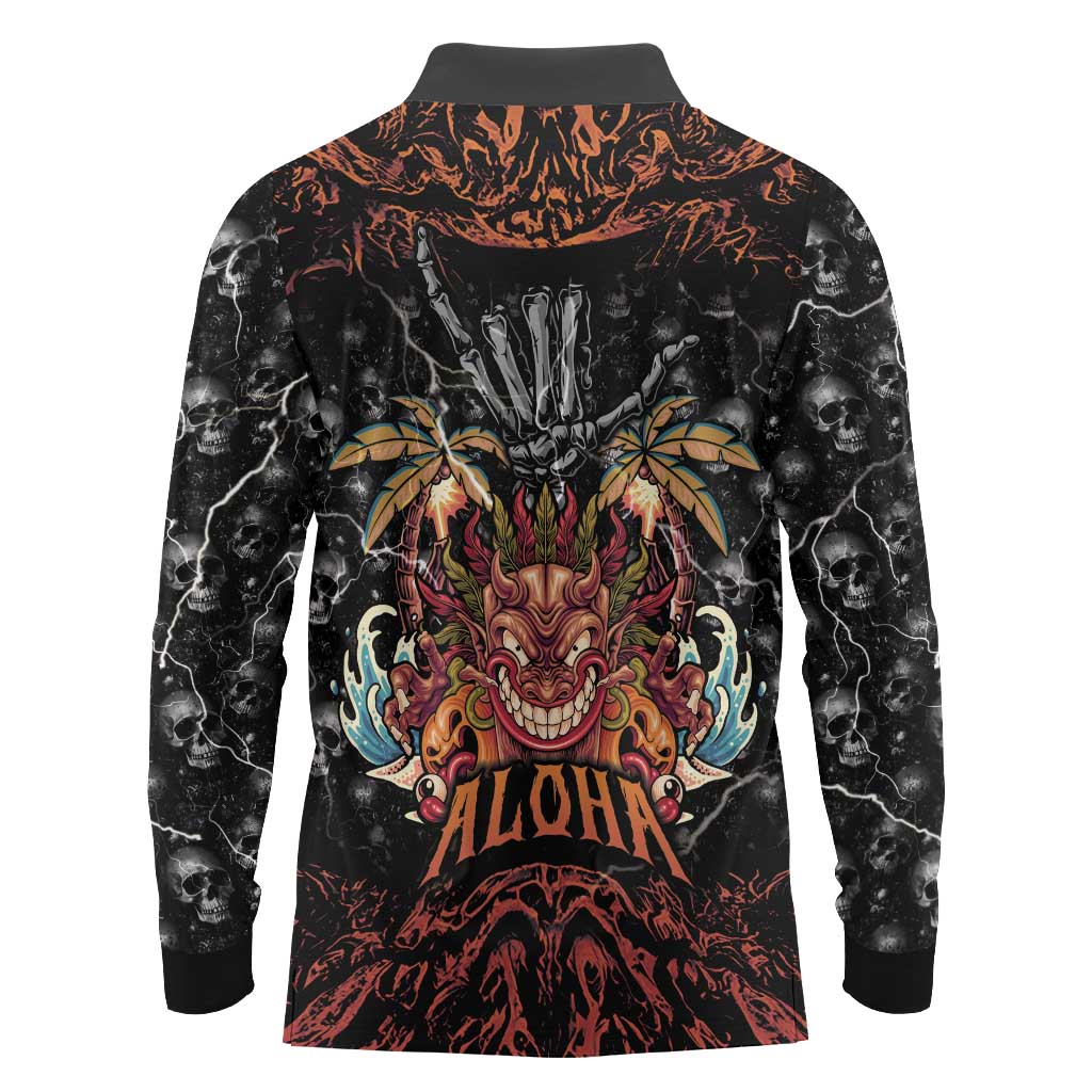 Aloha Halloween Long Sleeve Polo Shirt Horror Tiki Heavy Metal Style - Wonder Print Shop