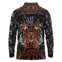 Aloha Halloween Long Sleeve Polo Shirt Horror Tiki Heavy Metal Style - Wonder Print Shop