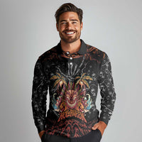 Aloha Halloween Long Sleeve Polo Shirt Horror Tiki Heavy Metal Style - Wonder Print Shop