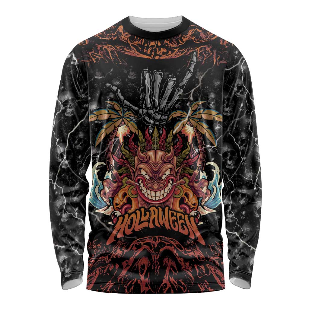 Aloha Halloween Long Sleeve Shirt Horror Tiki Heavy Metal Style - Wonder Print Shop