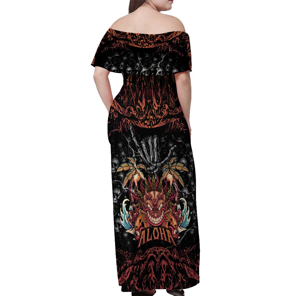 Aloha Halloween Off Shoulder Maxi Dress Horror Tiki Heavy Metal Style - Wonder Print Shop