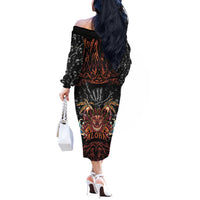 Aloha Halloween Off The Shoulder Long Sleeve Dress Horror Tiki Heavy Metal Style - Wonder Print Shop