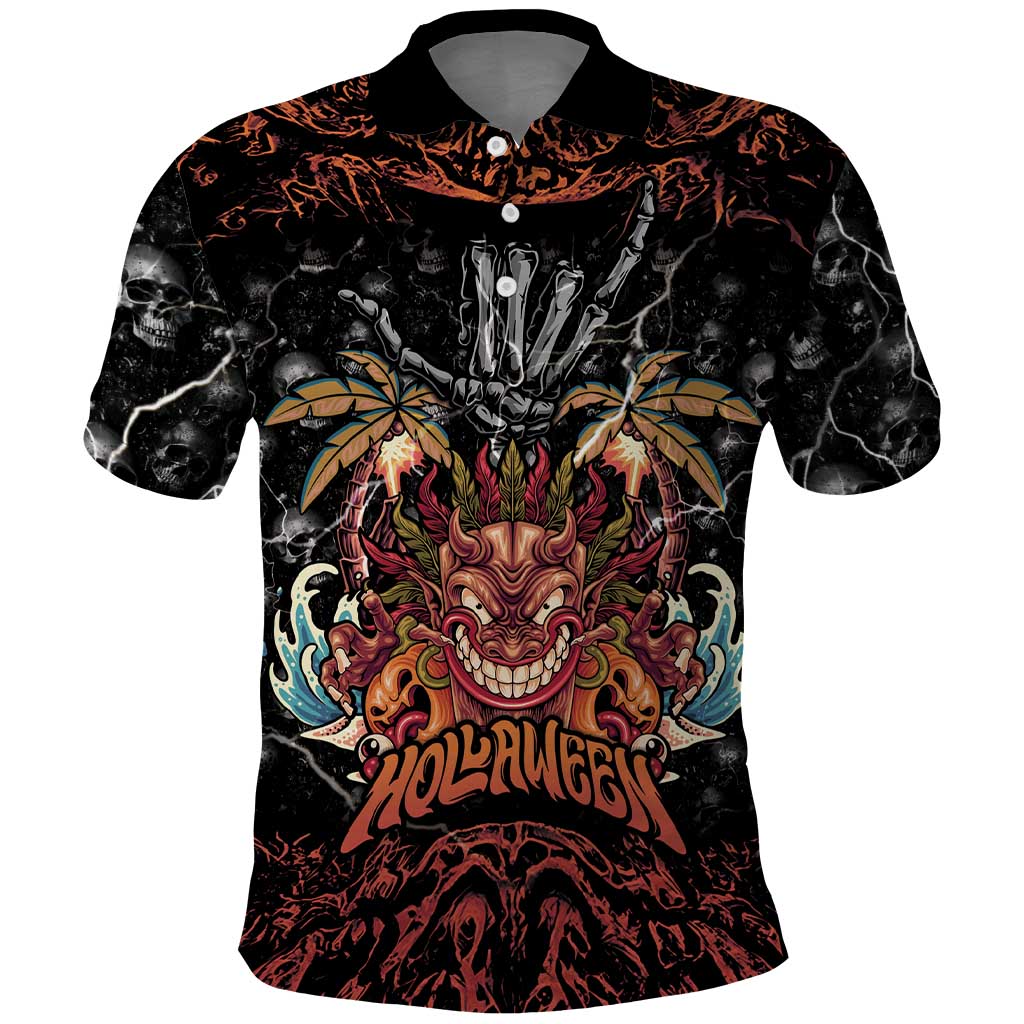 Aloha Halloween Polo Shirt Horror Tiki Heavy Metal Style - Wonder Print Shop