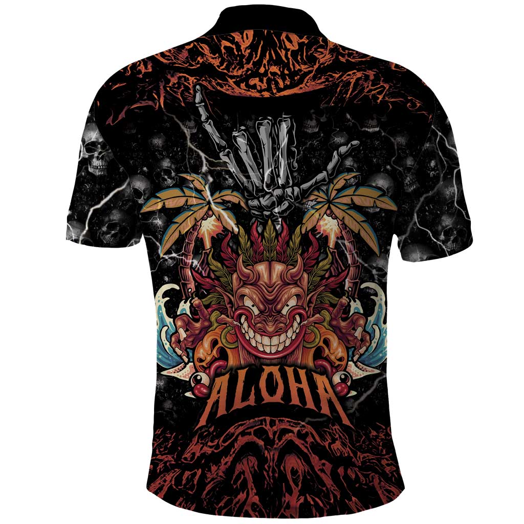 Aloha Halloween Polo Shirt Horror Tiki Heavy Metal Style - Wonder Print Shop