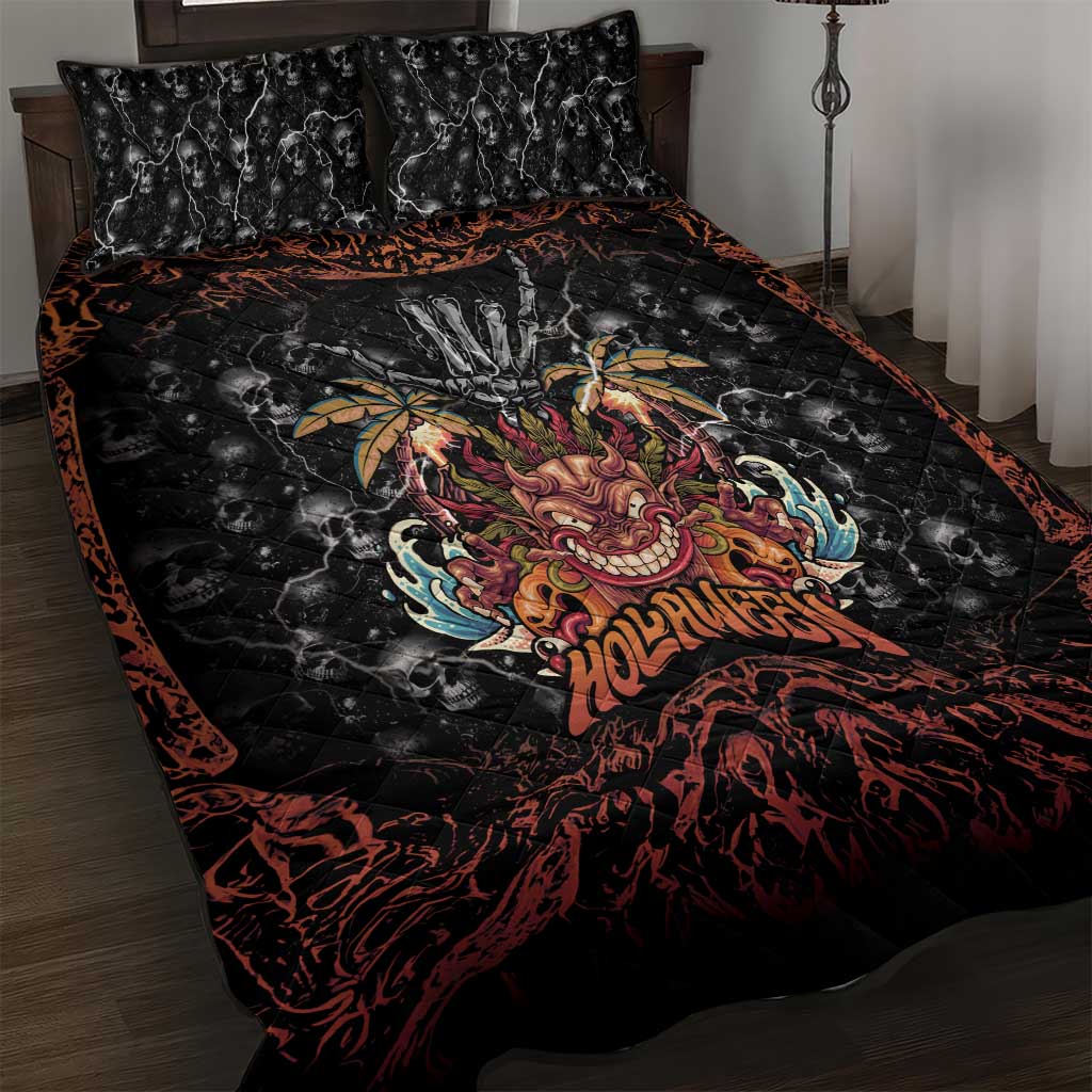 Aloha Halloween Quilt Bed Set Horror Tiki Heavy Metal Style - Wonder Print Shop