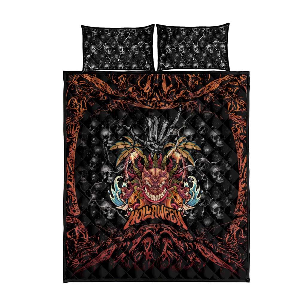 Aloha Halloween Quilt Bed Set Horror Tiki Heavy Metal Style - Wonder Print Shop