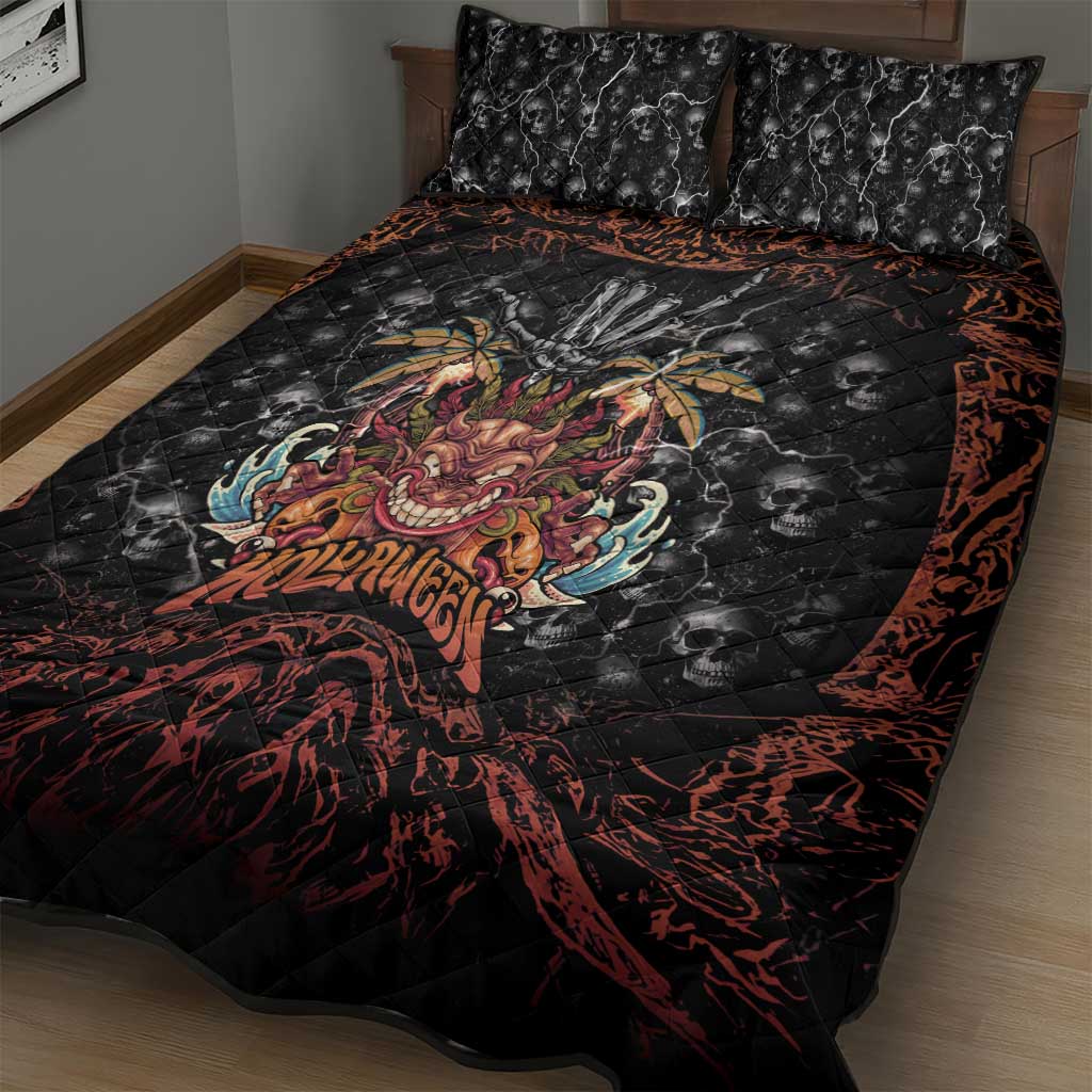 Aloha Halloween Quilt Bed Set Horror Tiki Heavy Metal Style - Wonder Print Shop