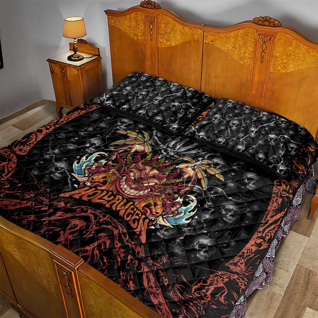 Aloha Halloween Quilt Bed Set Horror Tiki Heavy Metal Style - Wonder Print Shop