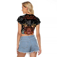 Aloha Halloween Raglan Cropped T Shirt Horror Tiki Heavy Metal Style - Wonder Print Shop