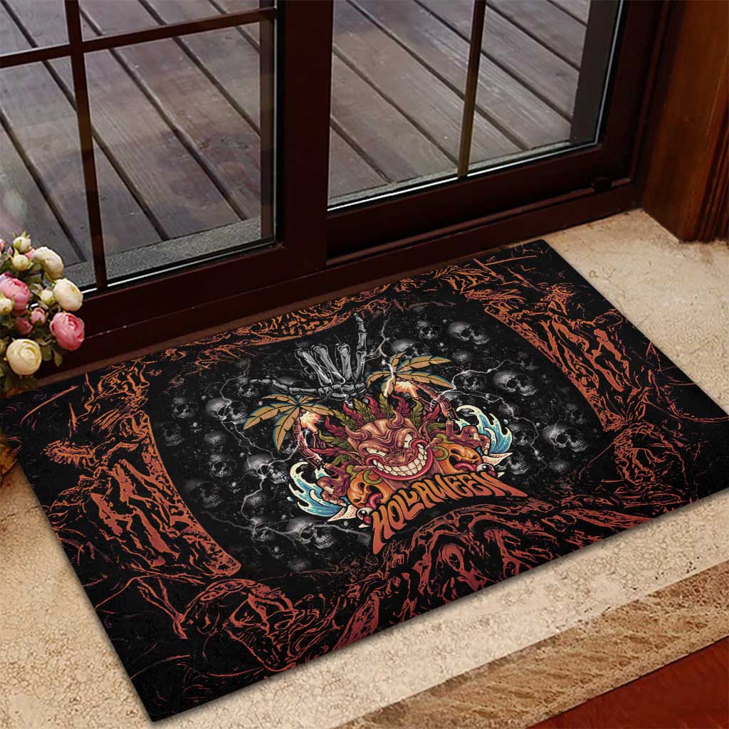 Aloha Halloween Rubber Doormat Horror Tiki Heavy Metal Style - Wonder Print Shop