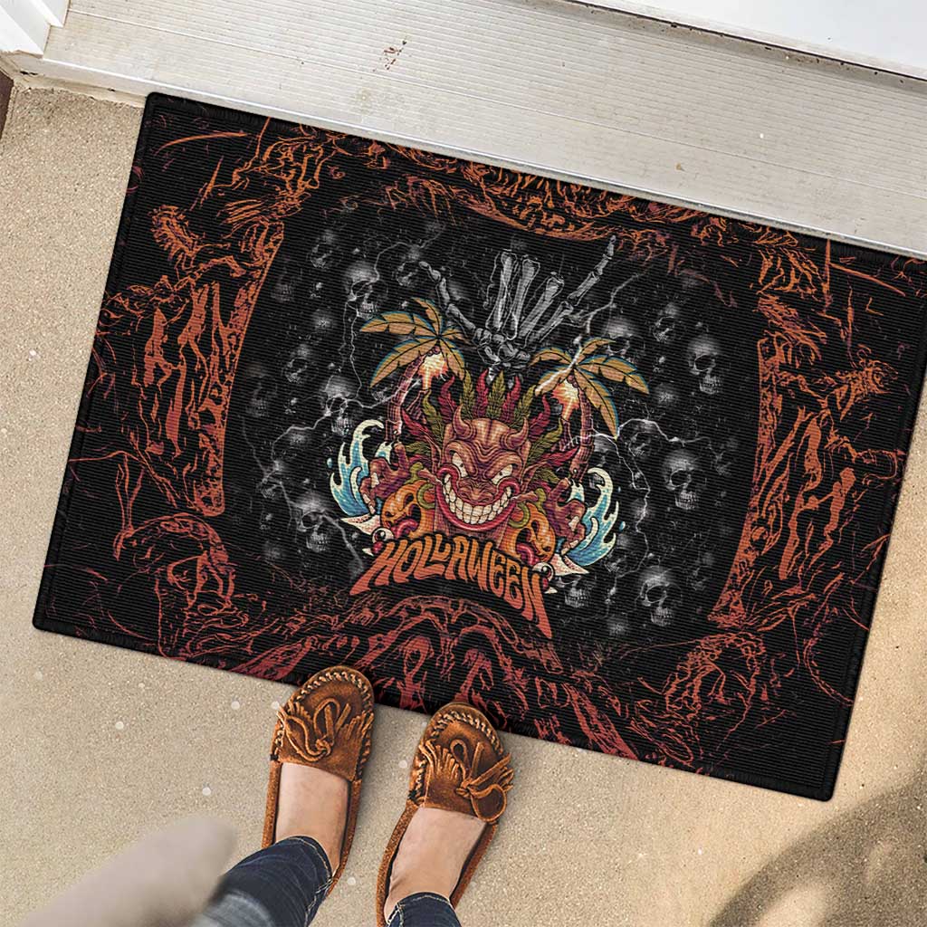 Aloha Halloween Rubber Doormat Horror Tiki Heavy Metal Style - Wonder Print Shop