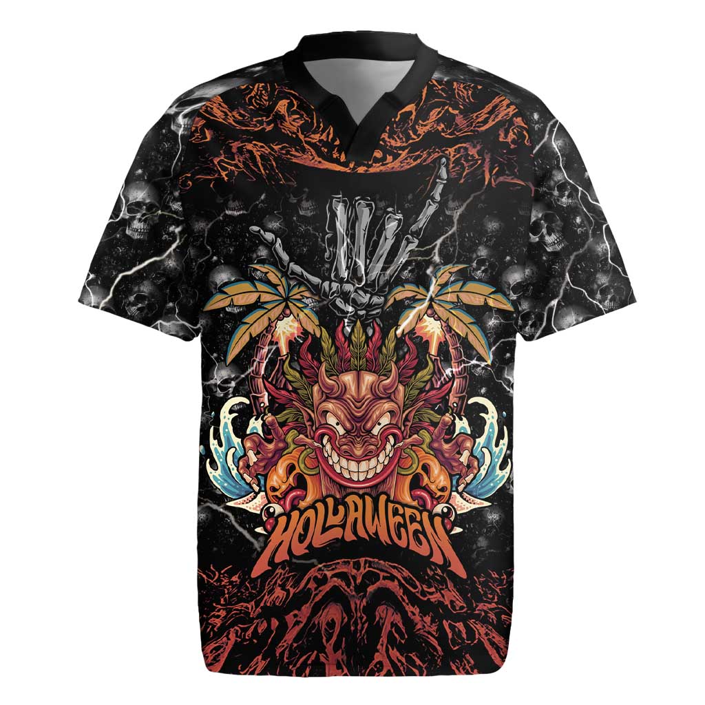 Aloha Halloween Rugby Jersey Horror Tiki Heavy Metal Style - Wonder Print Shop