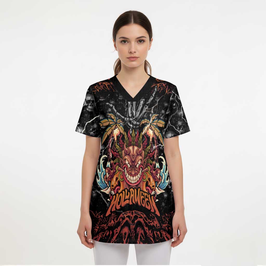 Aloha Halloween Scrub Top Horror Tiki Heavy Metal Style - Wonder Print Shop