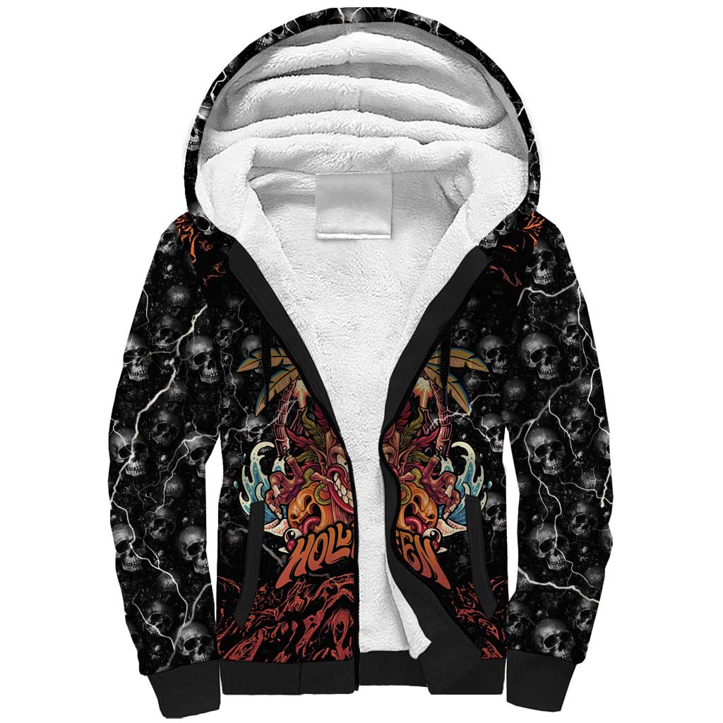 Aloha Halloween Sherpa Hoodie Horror Tiki Heavy Metal Style - Wonder Print Shop