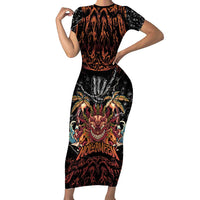 Aloha Halloween Short Sleeve Bodycon Dress Horror Tiki Heavy Metal Style - Wonder Print Shop