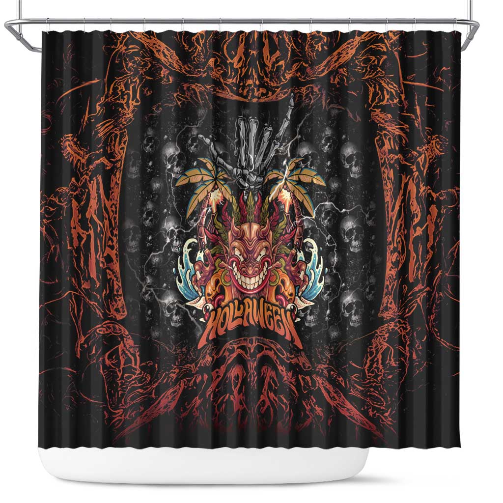 Aloha Halloween Shower Curtain Horror Tiki Heavy Metal Style - Wonder Print Shop