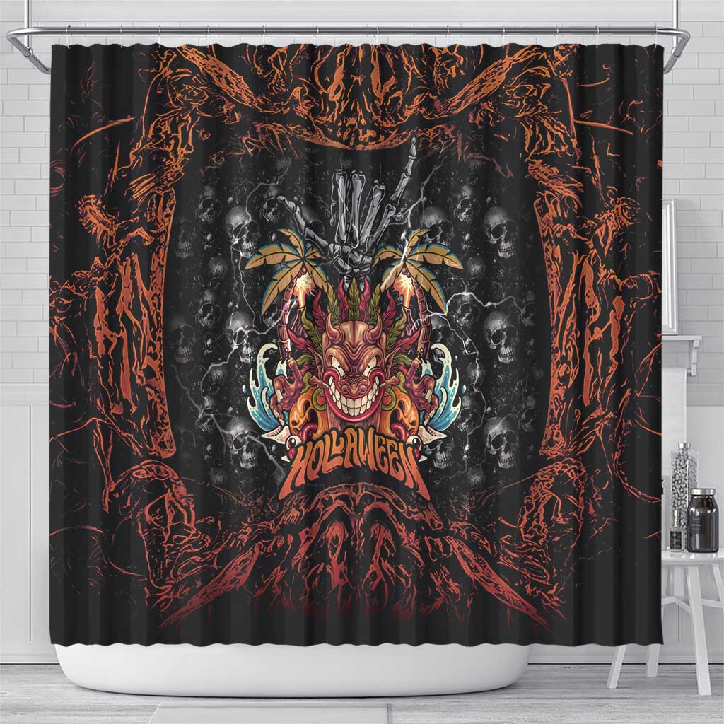 Aloha Halloween Shower Curtain Horror Tiki Heavy Metal Style - Wonder Print Shop