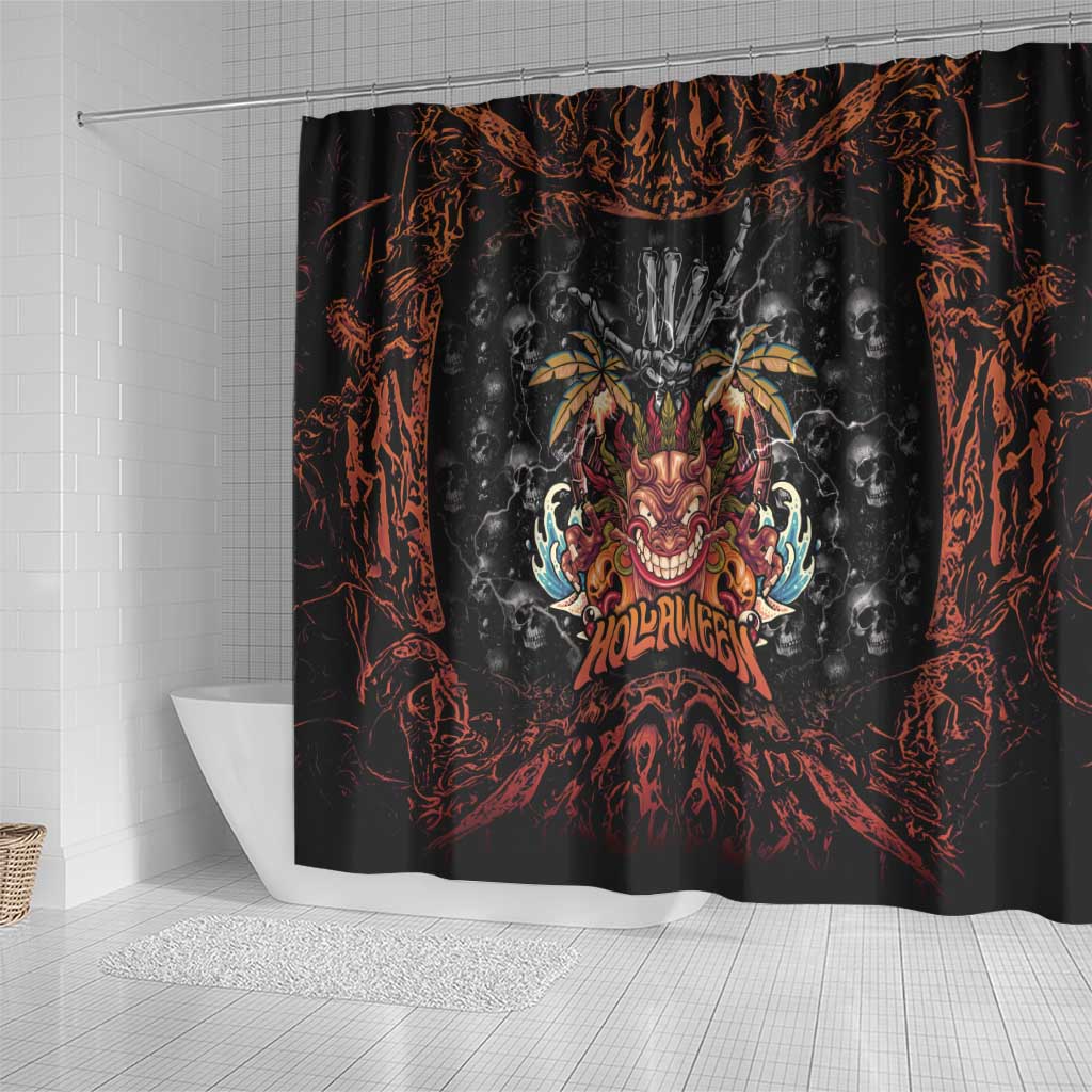 Aloha Halloween Shower Curtain Horror Tiki Heavy Metal Style - Wonder Print Shop