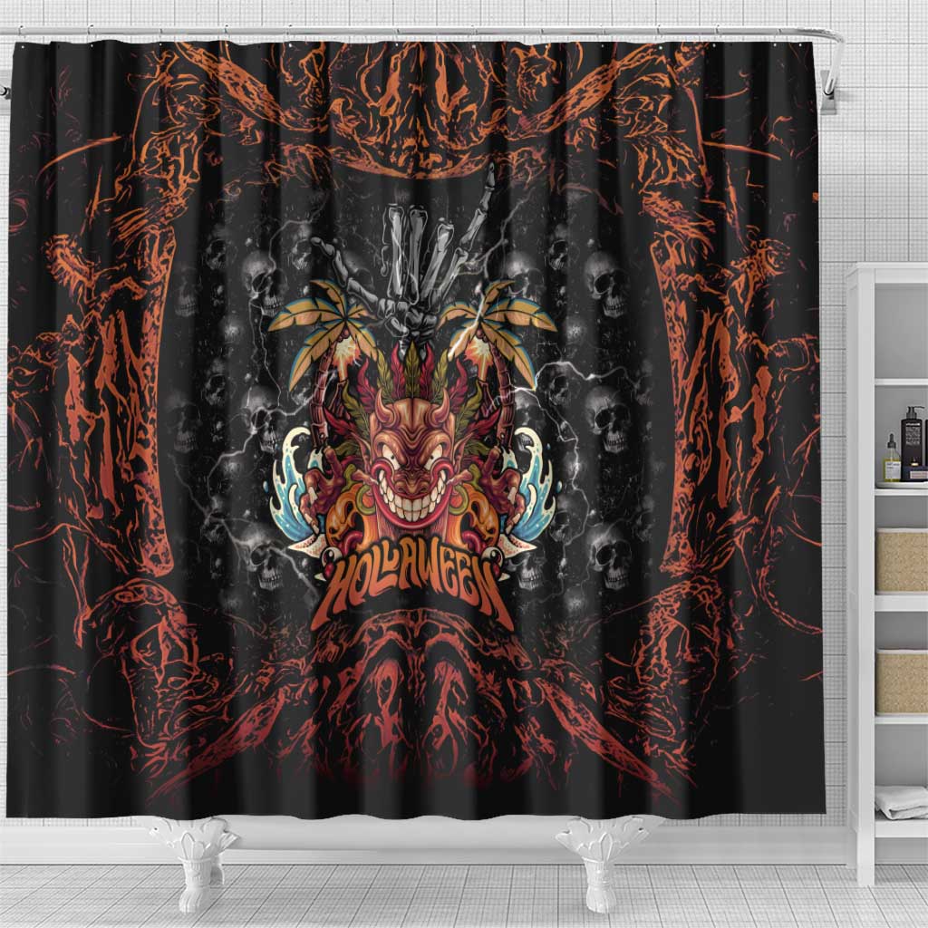 Aloha Halloween Shower Curtain Horror Tiki Heavy Metal Style - Wonder Print Shop