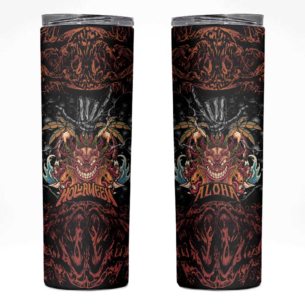 Aloha Halloween Skinny Tumbler Horror Tiki Heavy Metal Style - Wonder Print Shop